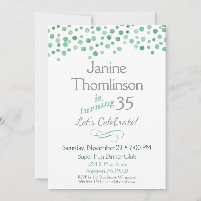 Invitation d'anniversaire de Mint Grey Confetti Aq (Devant)