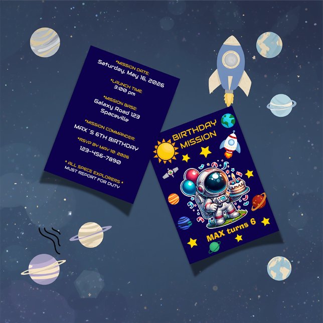 Invitation d'anniversaire de mission d'astronaute  (Créateur téléchargé)