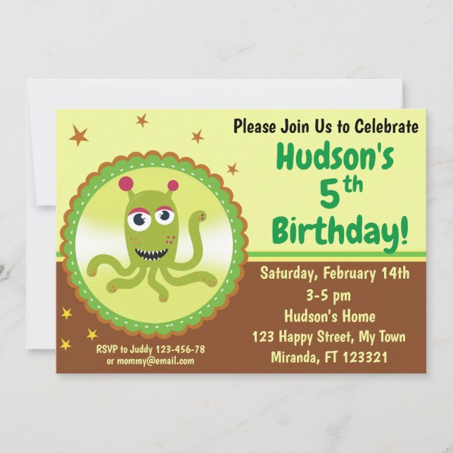 Invitation d'anniversaire de monstre (Devant)