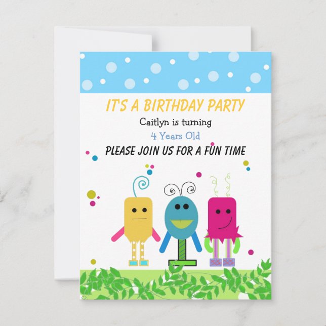 Invitation d'anniversaire de monstre mignon (Devant)