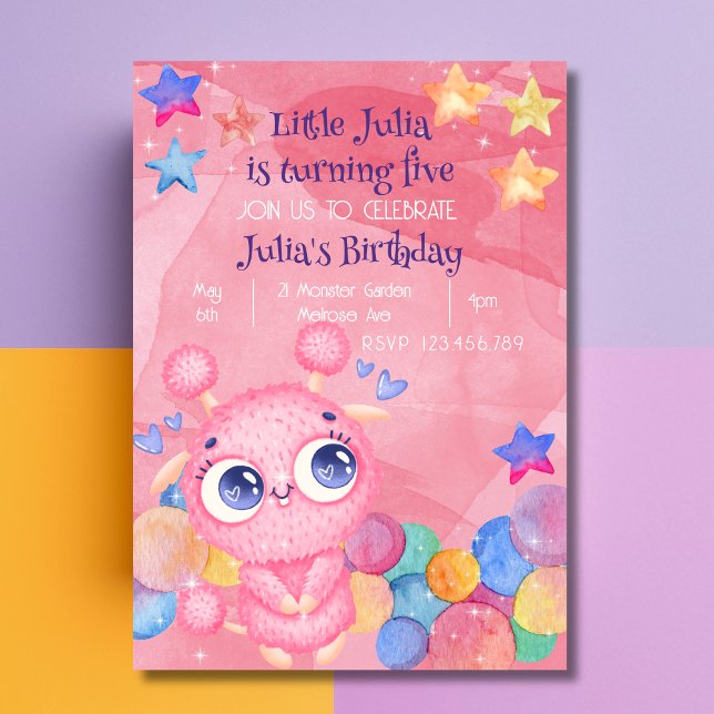 Invitation d'anniversaire de monstre mignon (Créateur téléchargé)