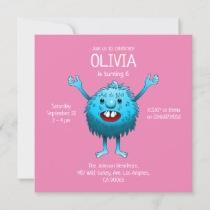 Invitation d'anniversaire de monstre mignon et duv