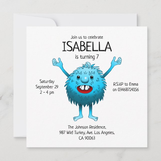 Invitation d'anniversaire de monstre mignon et duv (Devant)