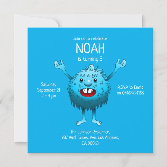 Invitation d'anniversaire de monstre mignon et duv (Devant)
