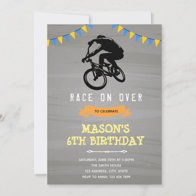 Invitation d'anniversaire de moto cross (Devant)