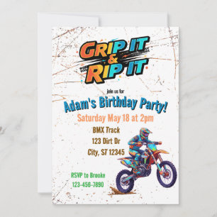 Invitation d'anniversaire de moto de cross Grip it