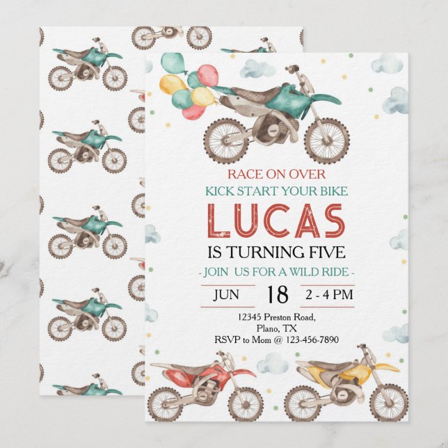 Invitation d'anniversaire de moto tout-terrain (Devant / Derrière)
