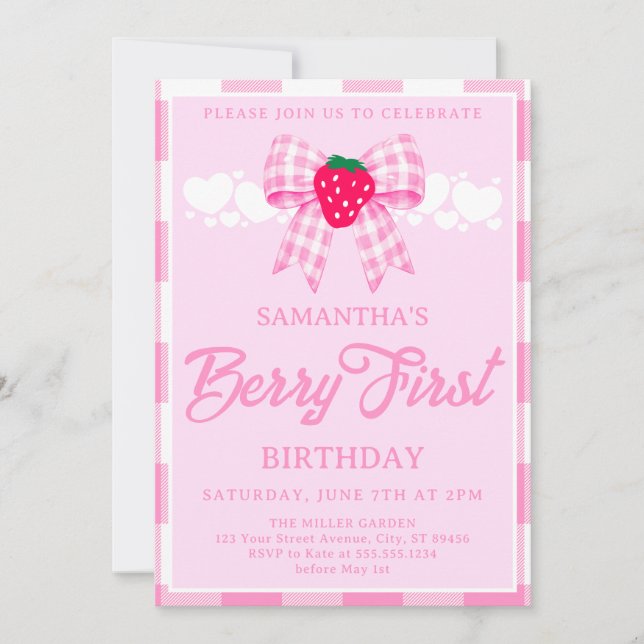 Invitation d'anniversaire de naissance Strawberry  (Devant)