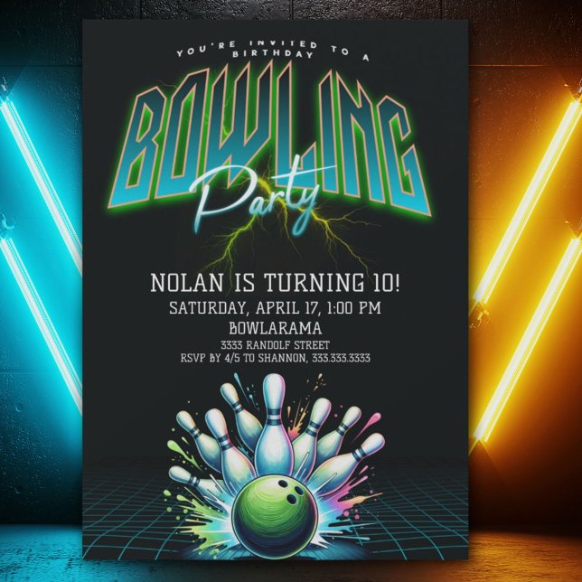 Invitation d'anniversaire de Neon Bowling (Créateur téléchargé)