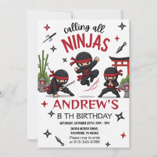 Invitation d'anniversaire de ninja personnalisée