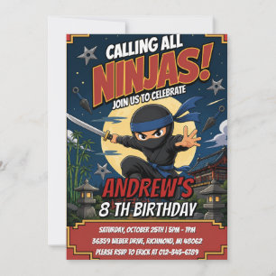 Invitation d'anniversaire de ninja personnalisée p