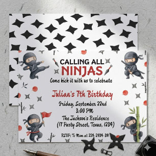Invitation d'anniversaire de ninja pour garçon art