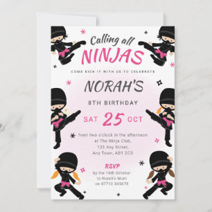 Invitation d'anniversaire de ninja rose - Fête de 
