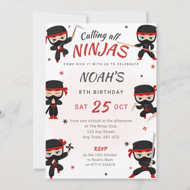 Invitation d'anniversaire de Ninja Rouge - Fête de (Devant)