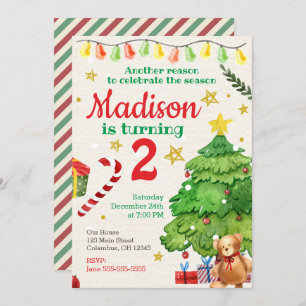 Invitation d'anniversaire de Noël Aquarelle Vintag