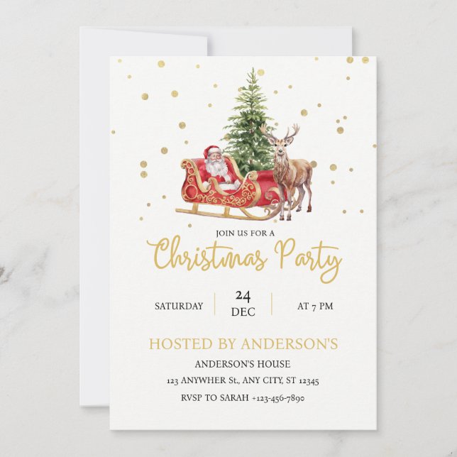 Invitation d'anniversaire de Noël avec un Père Noë (Devant)