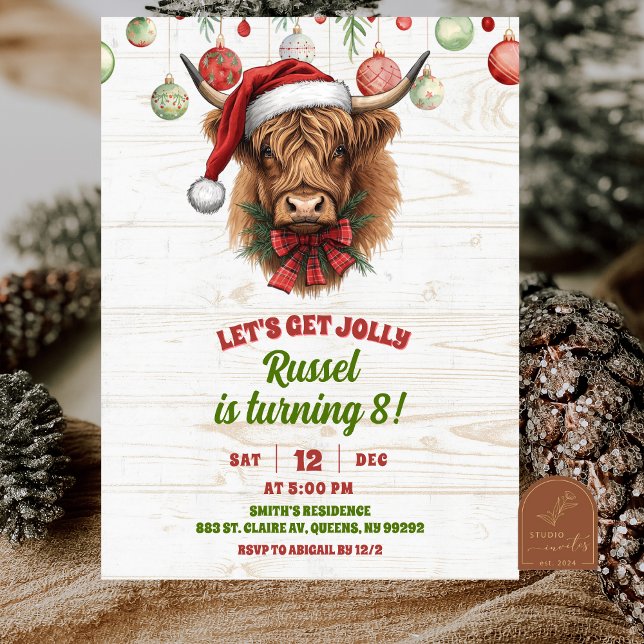 Invitation d'anniversaire de Noël de vache highlan (Créateur téléchargé)