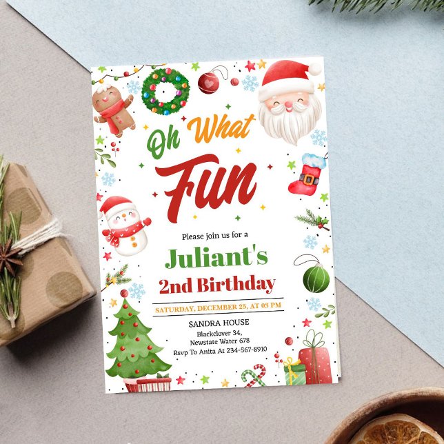 Invitation d'anniversaire de Noël Oh Quel Plaisir (Oh What Fun Christmas Birthday Invitation
)