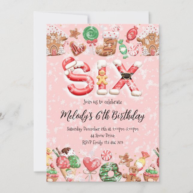Invitation d'anniversaire de Noël pour 6 ans (Devant)