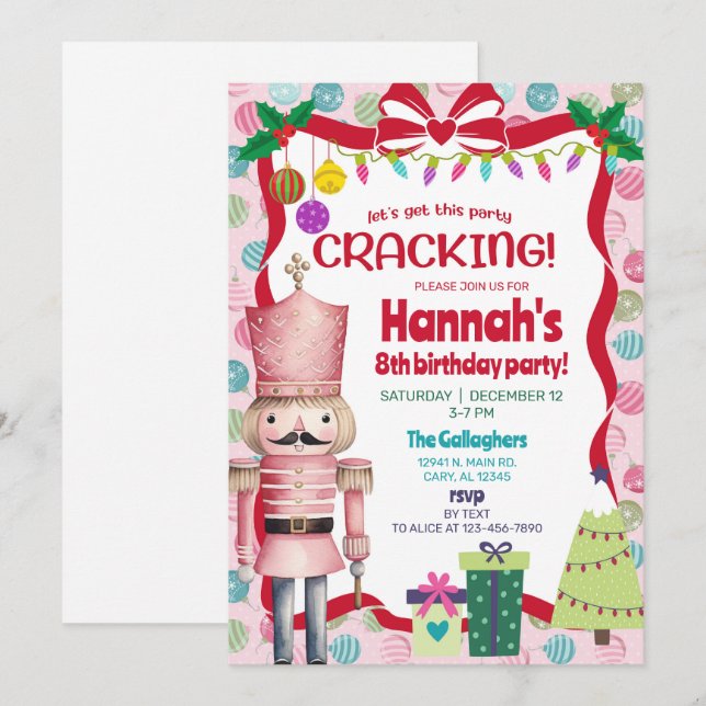 Invitation d'anniversaire de Noël pour fille casse (Devant / Derrière)