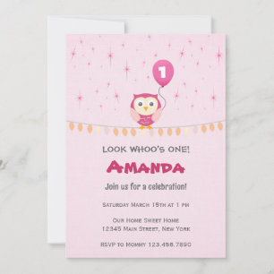 Invitation d'anniversaire de Owl pour Girl (rose)