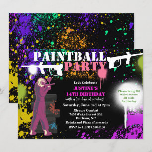 Invitation d'anniversaire de paintball pour fille