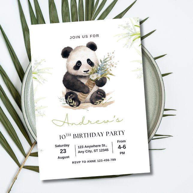 Invitation d'anniversaire de panda, Fête d'anniver (Créateur téléchargé)