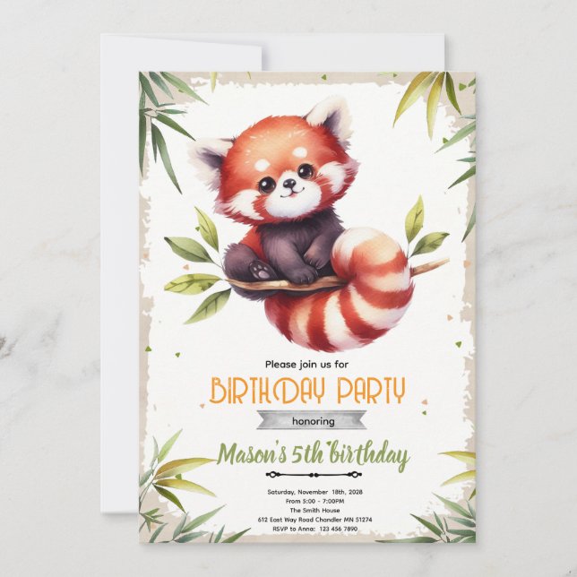 Invitation d'anniversaire de Panda roux (Devant)