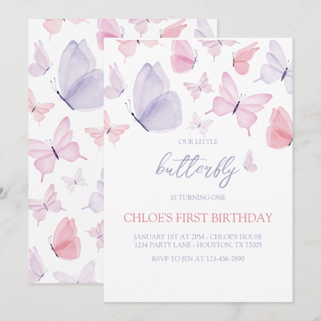 Invitation d'anniversaire de papillon (Devant / Derrière)