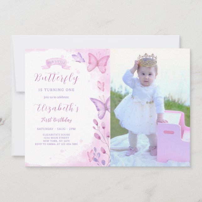 Invitation d'anniversaire de papillon avec photo (Devant)