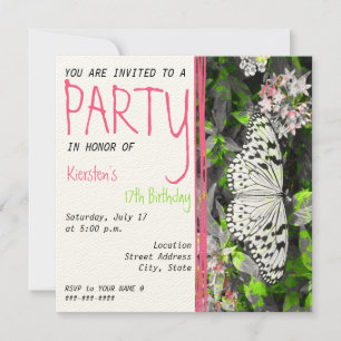 Invitation d'anniversaire de papillon - couleur