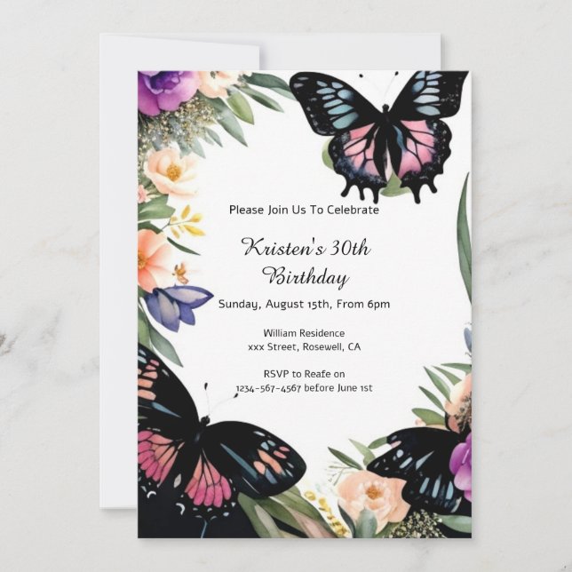 Invitation d'anniversaire de papillon simple (Devant)