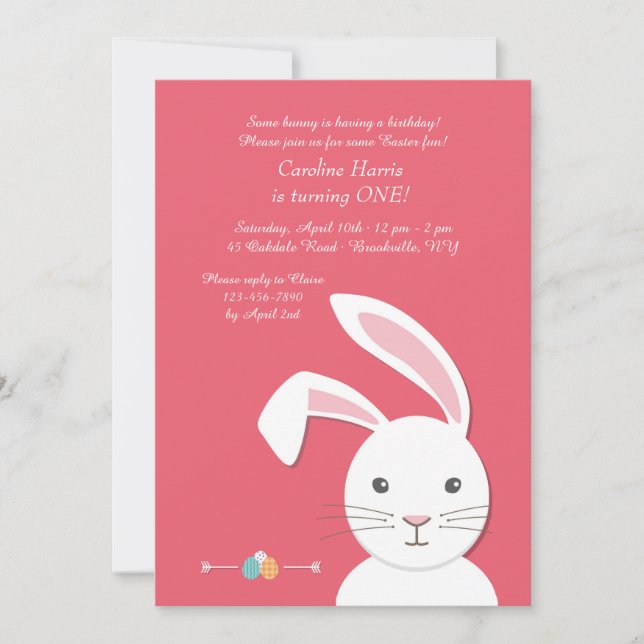 Invitation d'anniversaire de Pâques Lapin Blanc (Devant)