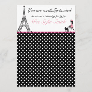 Invitation d'anniversaire de Paris rose et noir