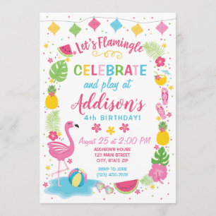 Invitation d'anniversaire de partie de Flamingle