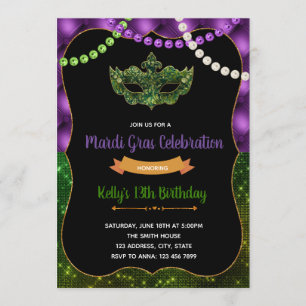 Invitation d'anniversaire de partie de mardi gras