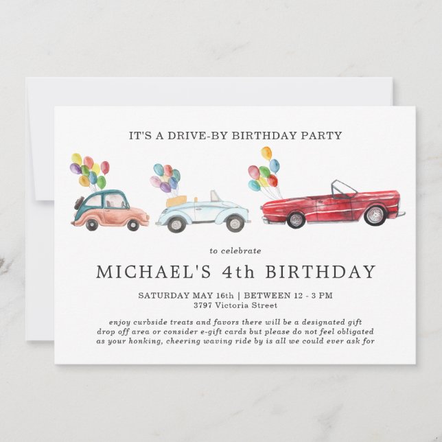 Invitation d'anniversaire de passage en voiture po (Devant)