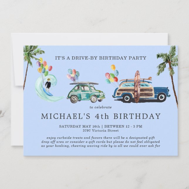 Invitation d'anniversaire de passage en voiture po (Devant)