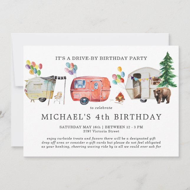 Invitation d'anniversaire de passage en voiture po (Devant)