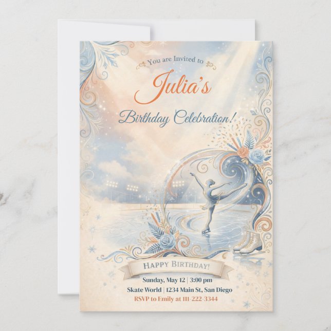 Invitation d'anniversaire de patinage sur glace |  (Devant)