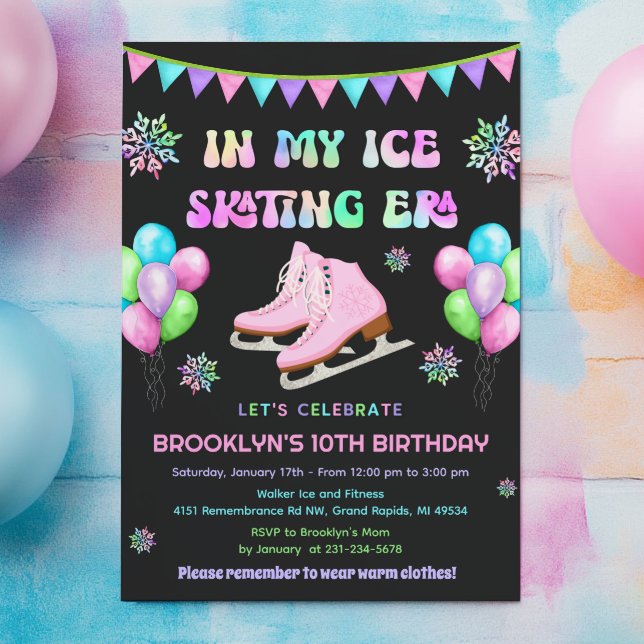 Invitation d'anniversaire de patinage sur glace Er (Eras Ice Skating Birthday Invitation)