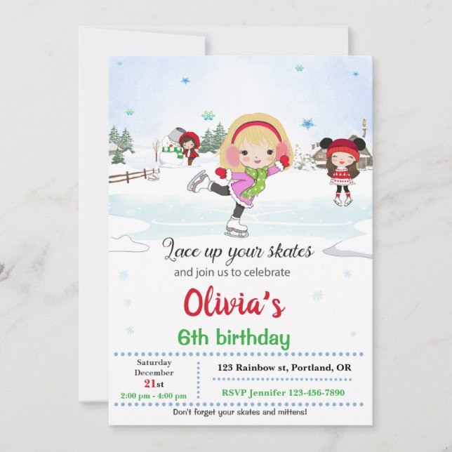Invitation d'anniversaire de patinage sur glace In (Devant)