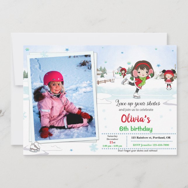 Invitation d'anniversaire de patinage sur glace In (Devant)