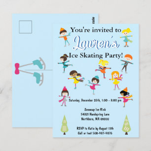 Invitation d'anniversaire de patinage sur glace po