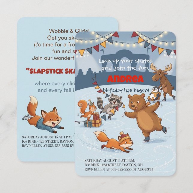 Invitation d'anniversaire de patinage sur glace Sl (Devant / Derrière)