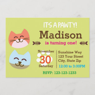 Invitation d'anniversaire de Pawty de chat