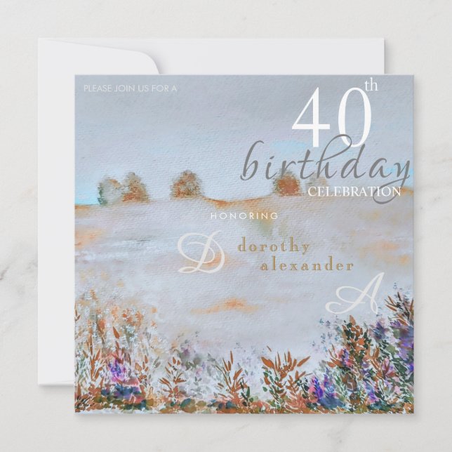 Invitation d'anniversaire de paysage floral de Pra (Devant)