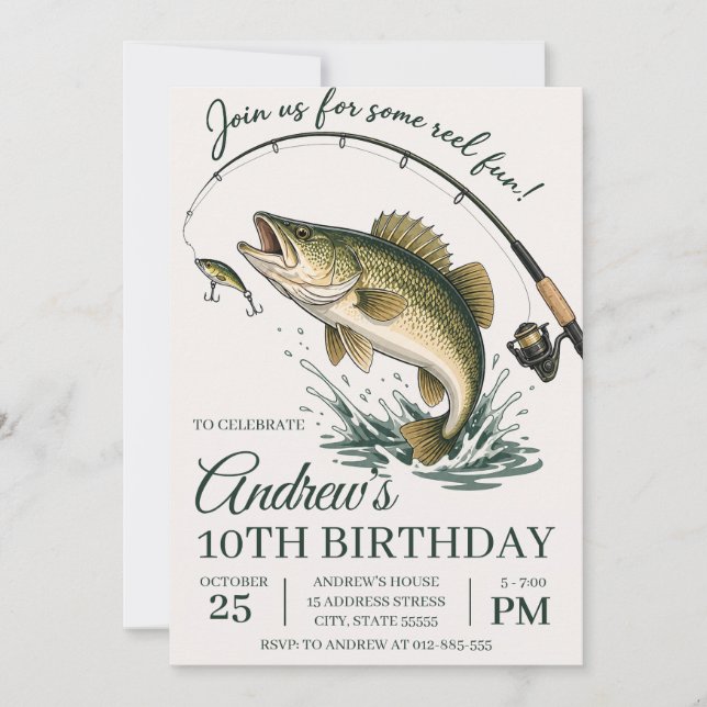 Invitation d'anniversaire de pêche amusante person (Devant)