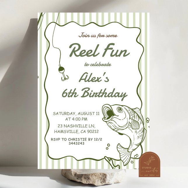 Invitation d'anniversaire de pêche dessinée à la m (Créateur téléchargé)