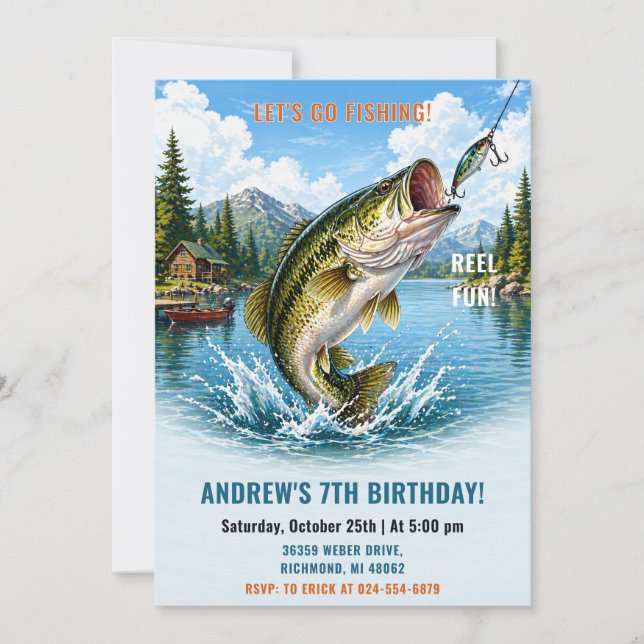 Invitation d'anniversaire de pêche personnalisée (Devant)